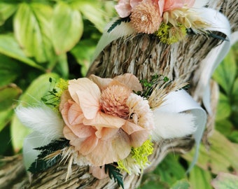 Bridesmaid bracelet "Eileen" dried and preserved flowers pink white green