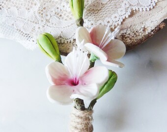 Fascinator Capelli CORONA Pettine Capelli Matrimonio Gioielli ansteckblume Fiore Bianco Ivory