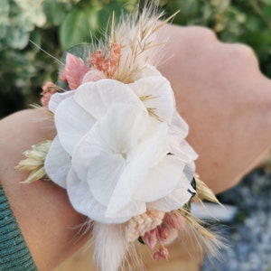 Bridesmaid bracelet "Daphné" dried and preserved flowers pale pink, old pink, white, green