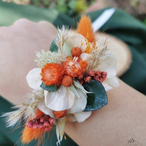 Bridesmaid bracelet "Giulia" dried and preserved flowers terracotta orange green