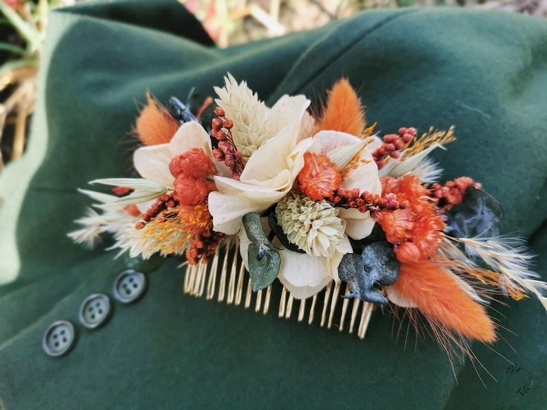 Peigne mariee Giulia fleurs sechees terracotta