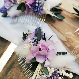 Peigne fleuri Anaïs fleurs séchées et stabilisées lavande, lilas, blanc/ivoire image 5