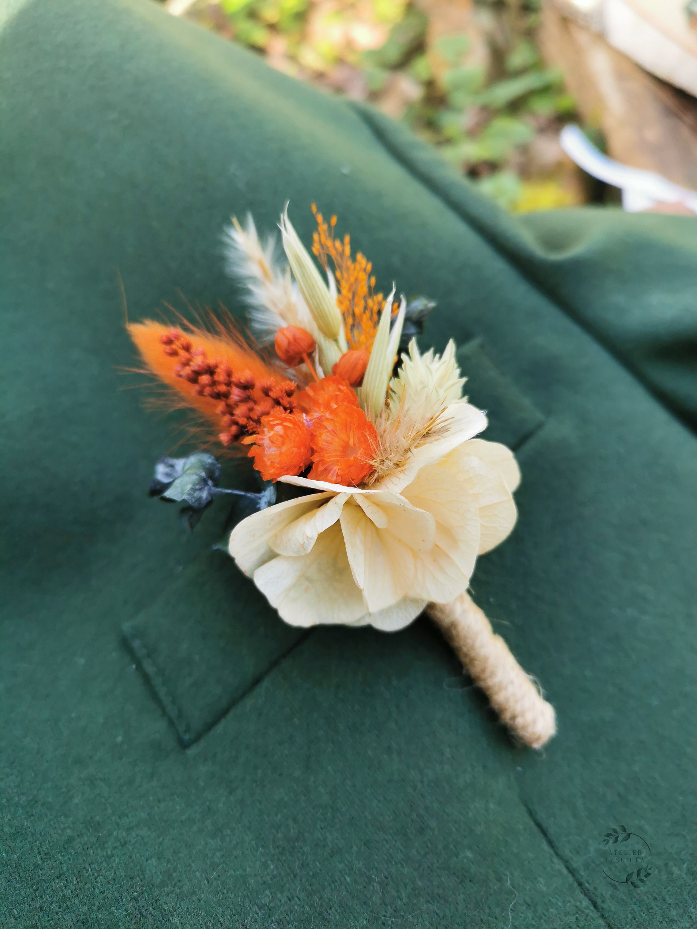 Groom and witnesses boutonniere "Giulia" dried flowers terracotta, green, pale orange
