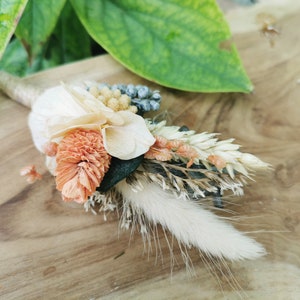 END OF COLLECTION Floral boutonniere groom dried and stabilized flowers orange, white, green