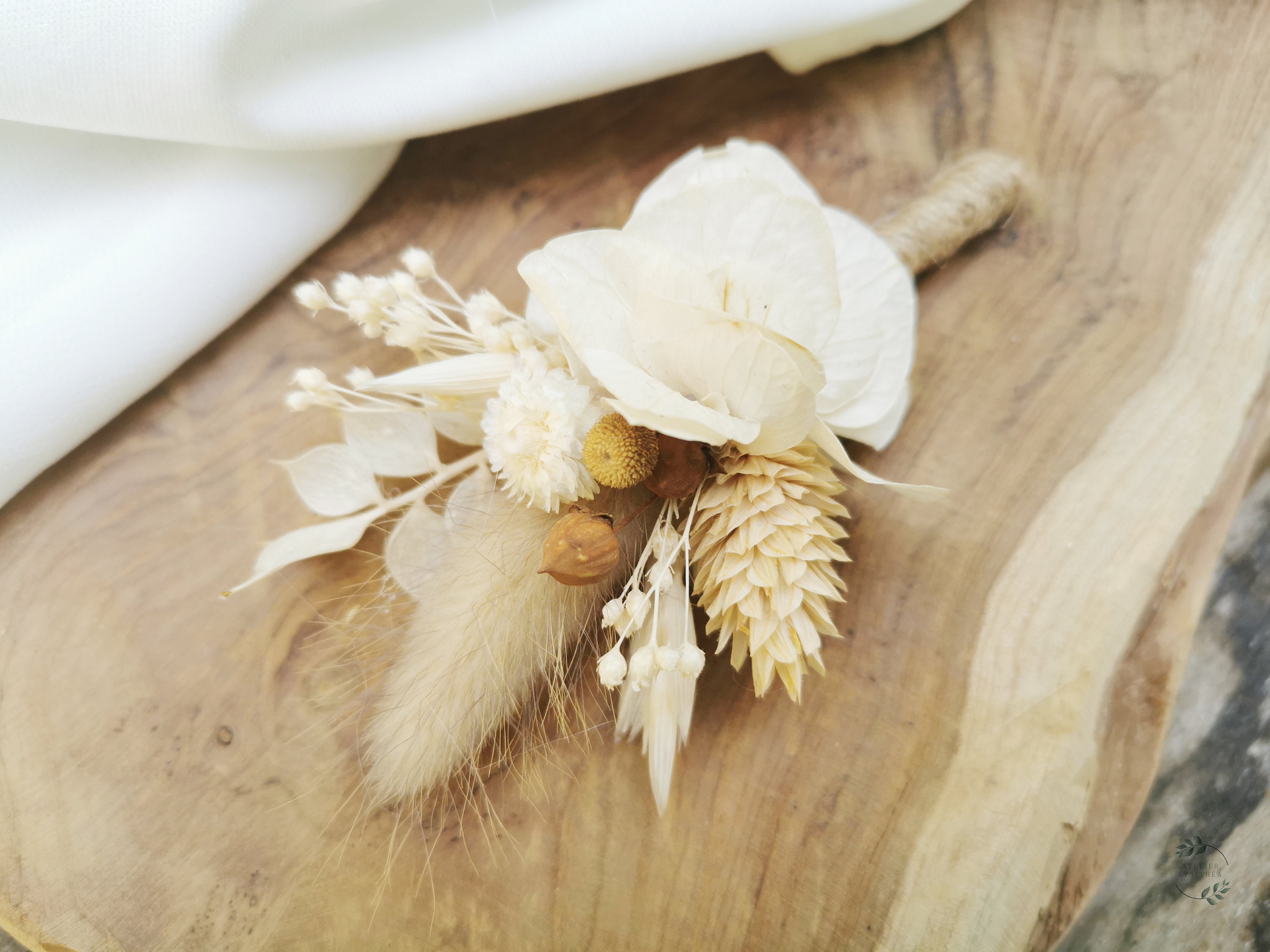 Groom and witnesses boutonniere "Ysée" dried flowers, beige, natural, ivory, bohemian