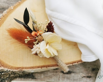 Groom and witnesses boutonniere &quot;Elea&quot; dried flowers, rust, peach, coral, brown