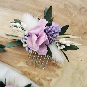 Peigne fleuri Anaïs fleurs séchées et stabilisées lavande, lilas, blanc/ivoire image 4