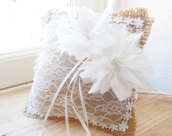 Romantic and rustic wedding ring cushion