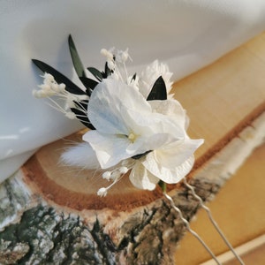 Pic à cheveux / chignon Isidore hortensias blanc, fleurs séchées et stabilisées ivoire et eucalyptus image 2