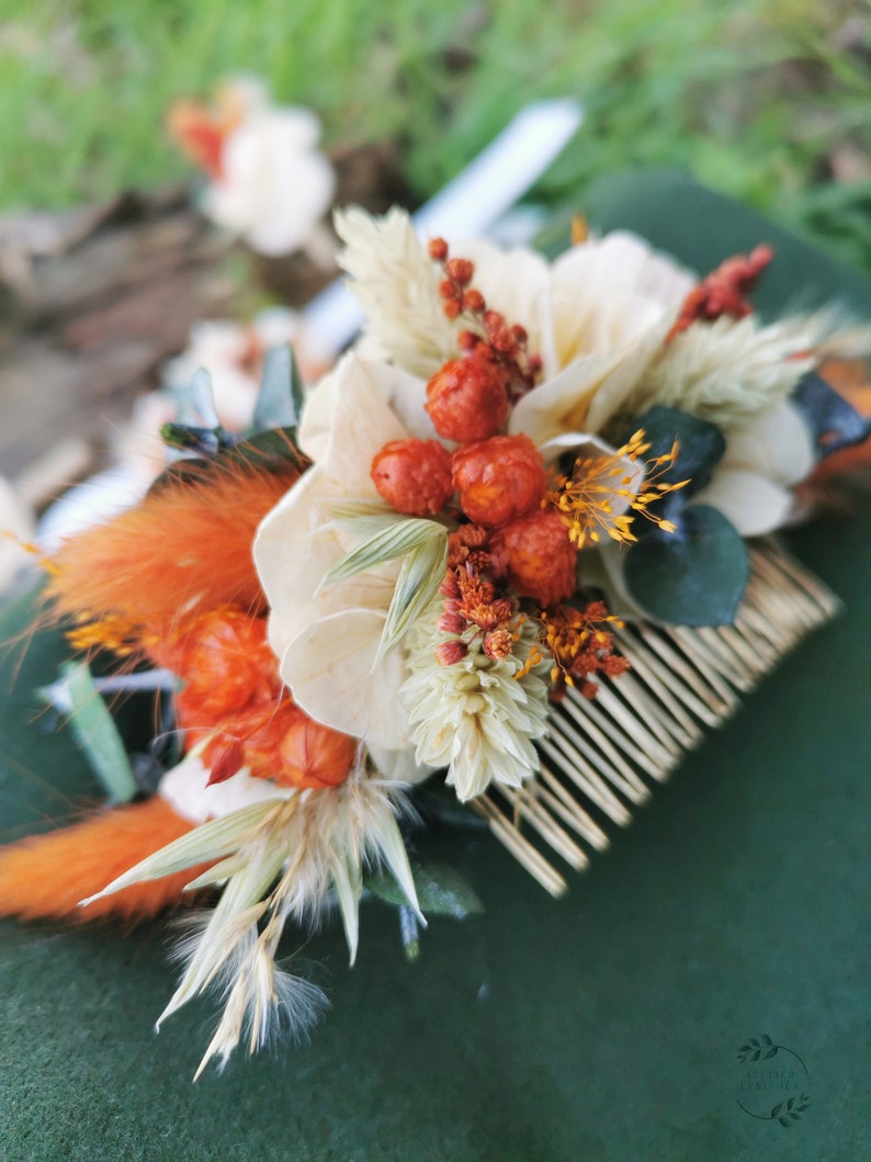 Peigne mariee Giulia fleurs sechees terracotta