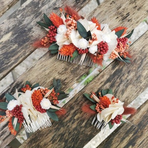 Bridal comb "Camilla" dried and preserved autumnal flowers ivory, orange, rust, brown