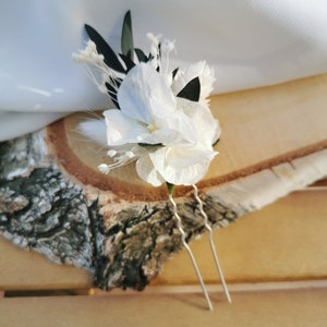Pic à cheveux / chignon Isidore hortensias blanc, fleurs séchées et stabilisées ivoire et eucalyptus image 3