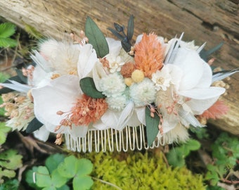 FIN DE COLLECTION Peigne fleuri mariée témoin demoiselle d'honneur fleurs séchées et stabilisées blanc, mint, corail