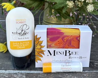 MANGO SORBET Gift Bag, Shea Butter Soap,Hand and Body Cream, Lip Balm