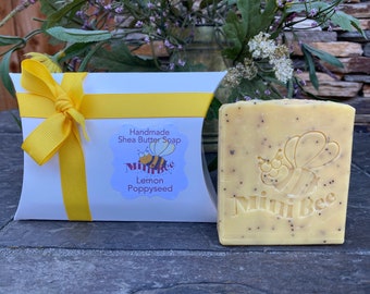 LEMON POPPYSEED Shea Butter Soap, Exfoliating, Handmade Soap, Cold Process Soap, Moisturizing