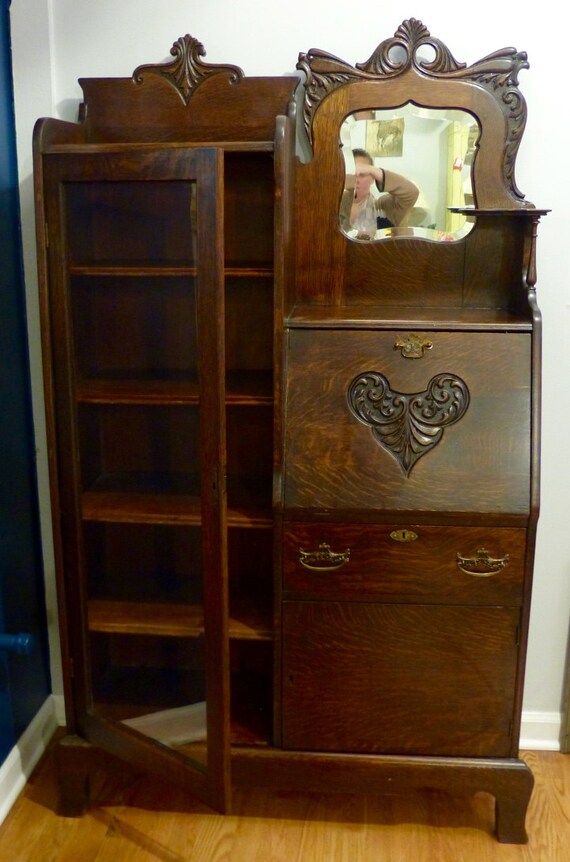 Antique SidebySide Curio Secretary Etsy