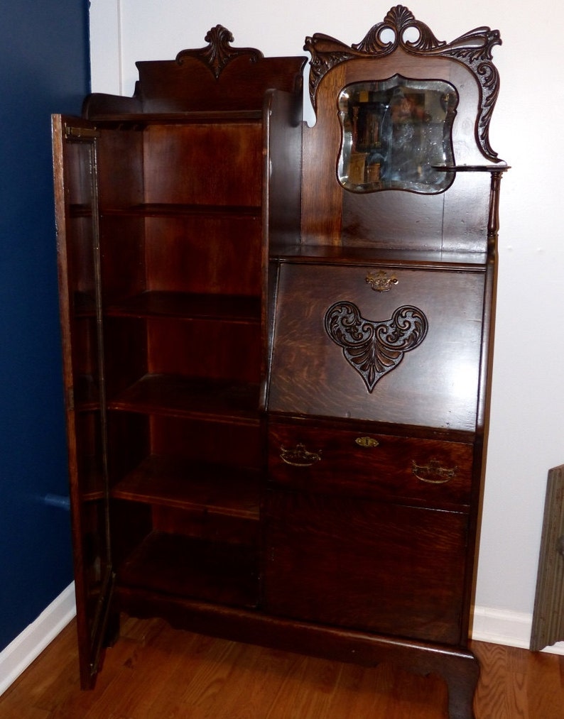 Antique SidebySide Curio Secretary Etsy