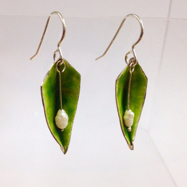 Peridot green enamelled earrings