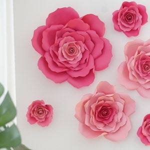 Pink Paper Flower Set - Pink Paper Flowers - Floral Backdrop - Girls Birthday Flower Backdrop -Paper Roses- Garden Party Decor-Wedding Roses