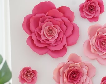 Pink Paper Flower Set - Pink Paper Flowers - Floral Backdrop - Girls Birthday Flower Backdrop -Paper Roses- Garden Party Decor-Wedding Roses