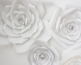 Handmade Paper Flowers - Paper Roses - Floral Backdrop - Baby Shower Flower Backdrop - White Paper Flowers - Party Wall Decor - Flower Wall