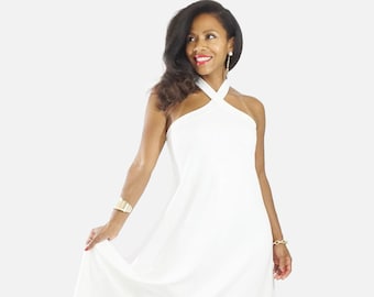 White & Gold Halter Dress - Etsy
