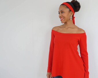 Red Off the Shoulder Top - Long Sleeve Maternity Shirt - Red Maternity Shirt - Loose Off Shoulder Shirt - Dressy Red Top -Valentines Day Top