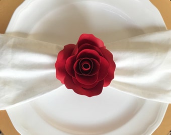 Handmade Paper Flowers Napkin Ring - Red and Pink Paper Roses - Floral Table Decor - Paper Rose Table Setting-Babyshower Decor-Wedding Decor