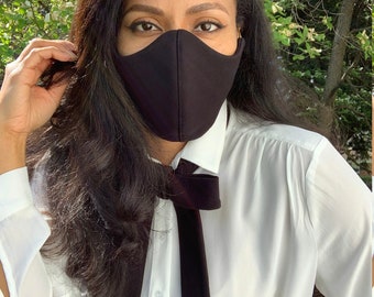 Face Mask Necktie Set - Face Cover with Necktie -  Black Mask and Bow tie - Black 3 Layer Mask - Luxury Face Mask - Gift Set - Gift for Her