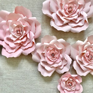 Handmade Paper Flower Set Paper Roses Floral Backdrop Baby Shower Flower Backdrop Handmade Paper Roses Party Decor Wedding Roses image 1