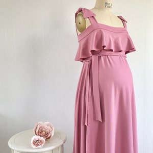 Ruffles and Bows Maternity Dress - Mauve Maternity Gown with Ruffle Detail - Baby Shower Dress - Maternity Maxi Dress - Etsy Maternity Gown