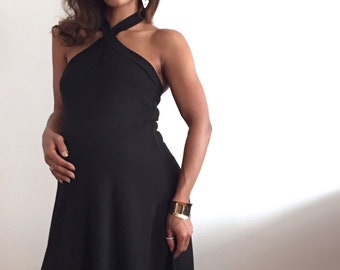 Black Halter Maternity Dress - Maternity Maxi Dress - Glamourous Maternity Gown with Two Looks in One - Sexy Halter Dress-Baby Shower Dress