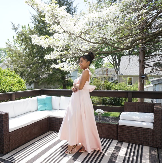 blush maternity maxi dress PinkBlush Petite Pink Solid Off Shoulder Maternity Maxi Dress XL