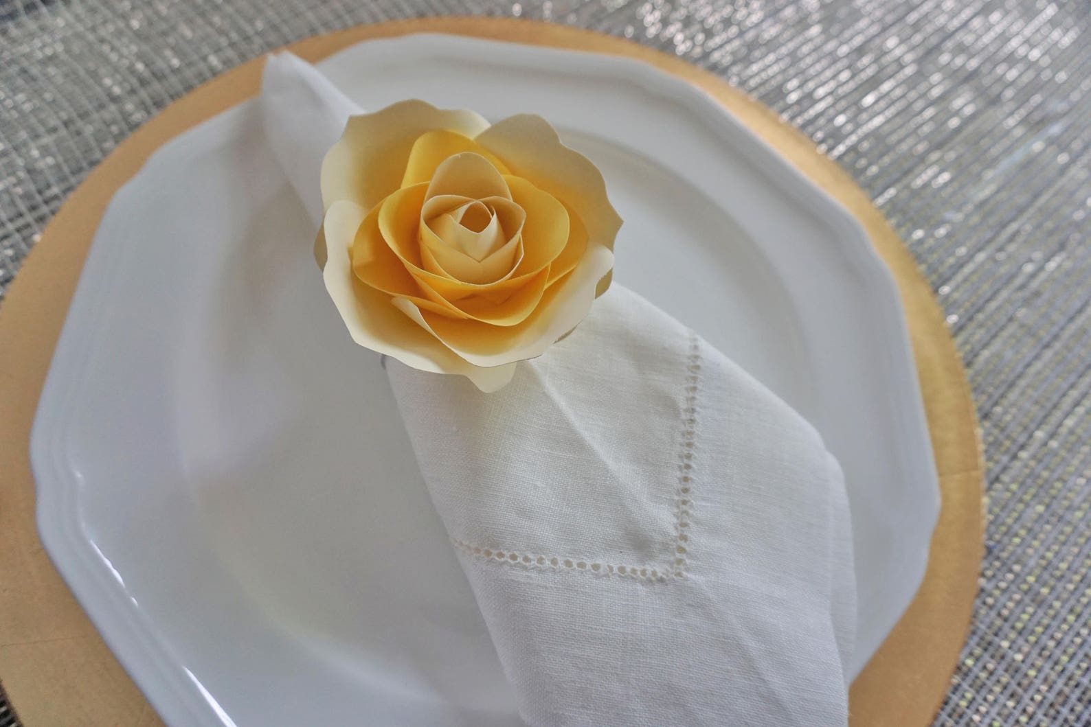 Handmade Paper Flowers Napkin Ring Pink & Yellow Paper Roses Etsy