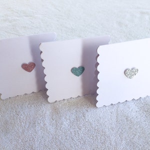 Blank Mini Note Card Scallop Edge Card Glitter Heart Pink Blue Silver Square Scalloped Note Card image 2