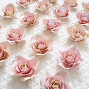 Paper Flowers Napkin Ring Set of 12 Blush Pink Paper Roses Floral Table Decor Paper Rose Table Setting Babyshower Decor-Wedding Decor image 1