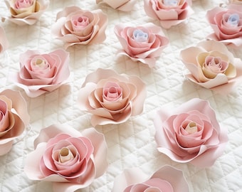 Paper Flowers Napkin Ring Set of 12 - Blush Pink Paper Roses - Floral Table Decor - Paper Rose Table Setting -Babyshower Decor-Wedding Decor