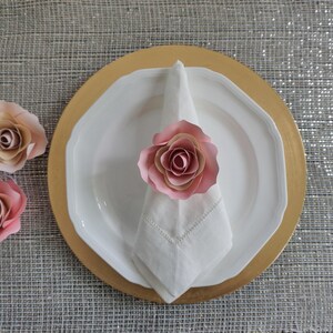 Handmade Paper Flowers Napkin Ring Blush Pink Paper Roses Floral Table Decor Paper Rose Table Setting Babyshower Decor-Wedding Decor image 2