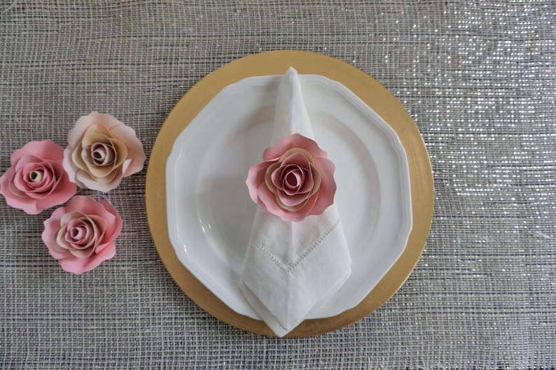 Handmade Paper Flowers Napkin Ring Blush Pink Paper Roses Floral Table Decor Paper Rose Table Setting Babyshower Decor-Wedding Decor image 2