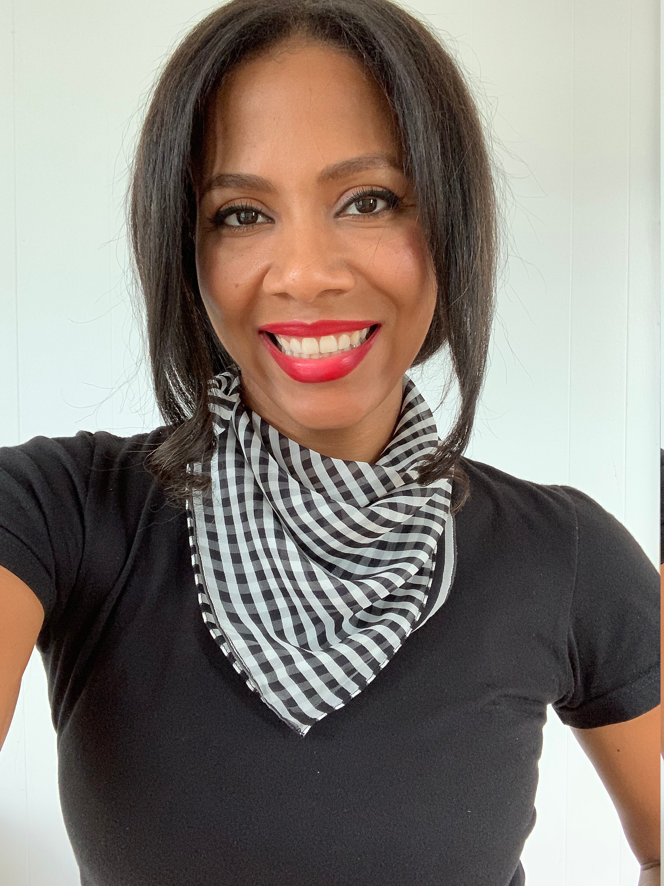Striped Neck Scarf - Black and White Silk Print - Silk Chiffon Scarf ...