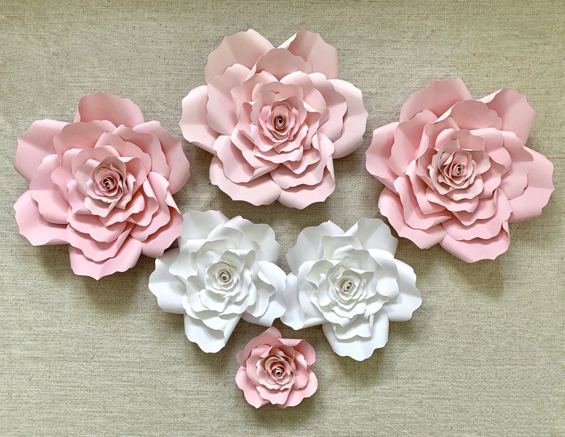 Handmade Paper Flower Set Paper Roses Floral Backdrop Baby Shower Flower Backdrop Handmade Paper Roses Party Decor Wedding Roses image 6