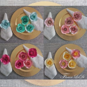 Handmade Paper Flowers Napkin Ring Blush Pink Paper Roses Floral Table Decor Paper Rose Table Setting Babyshower Decor-Wedding Decor image 5