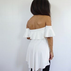 Strapless Maternity Top with Ruffle Detail Ruffle Sleeve Top White Knit Shirt with Ruffles Pretty Maternity top Dressy Maternity shirt image 4