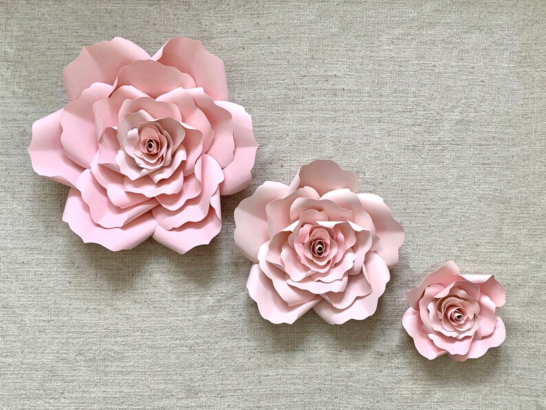 Handmade Paper Flower Set Paper Roses Floral Backdrop Baby Shower Flower Backdrop Handmade Paper Roses Party Decor Wedding Roses image 3