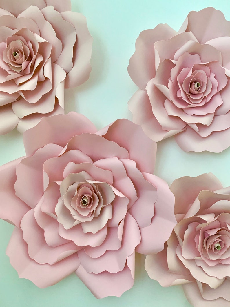 Handmade Paper Flower Set Paper Roses Floral Backdrop Baby Shower Flower Backdrop Handmade Paper Roses Party Decor Wedding Roses image 4