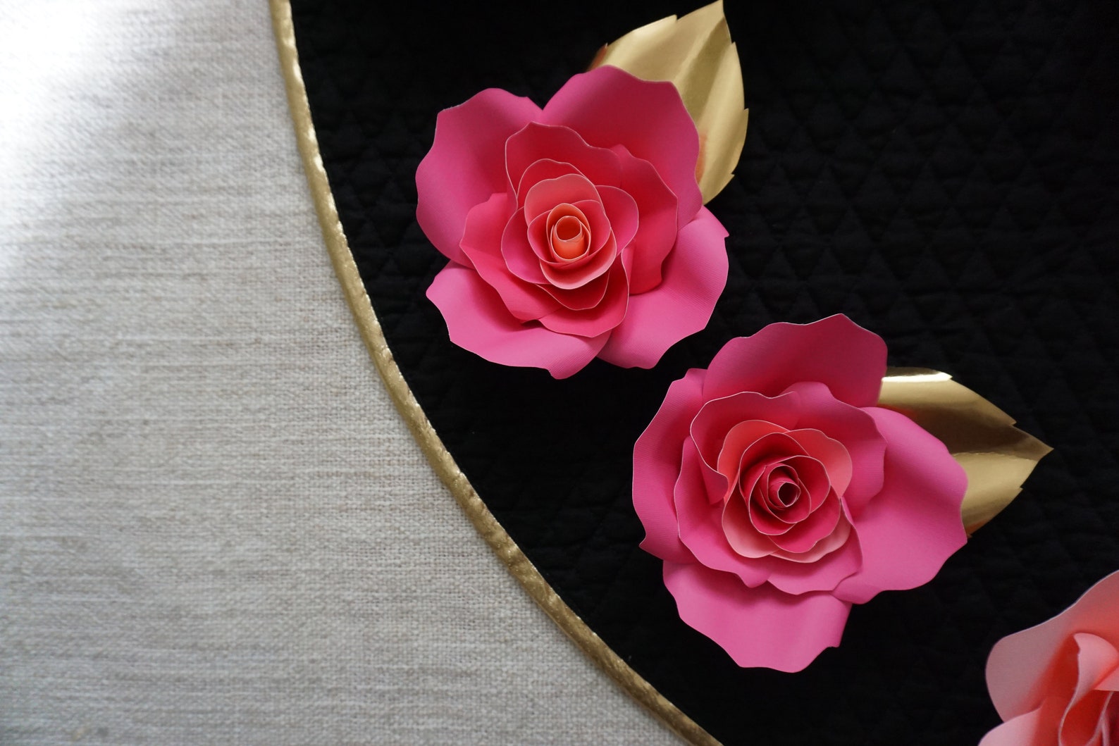 Pink Paper Flower Set Pink Paper Roses With Gold Detail - Etsy