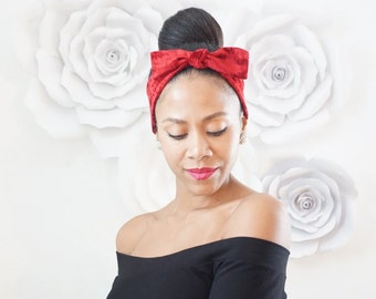 Velvet Headband with Bow - Red Velvet Headband  - Velvet Head Tie with Bow - Knit Tie - Holiday Headband with Bow - Red Velvet Hair Bow Gift