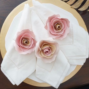 Paper Flowers Napkin Ring Set of 12 Blush Pink Paper Roses Floral Table Decor Paper Rose Table Setting Babyshower Decor-Wedding Decor image 3