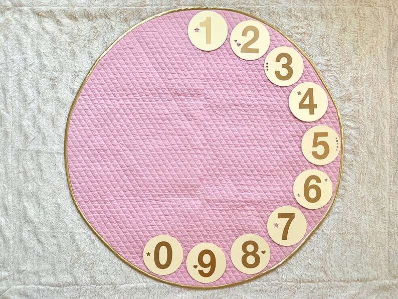 Milestone Baby Mat Pink & Gold Mat Round Baby Play Mat Lightly Padded Mat Play Mat Gift Baby Nursery Decor Photo Prop Baby Gift image 8