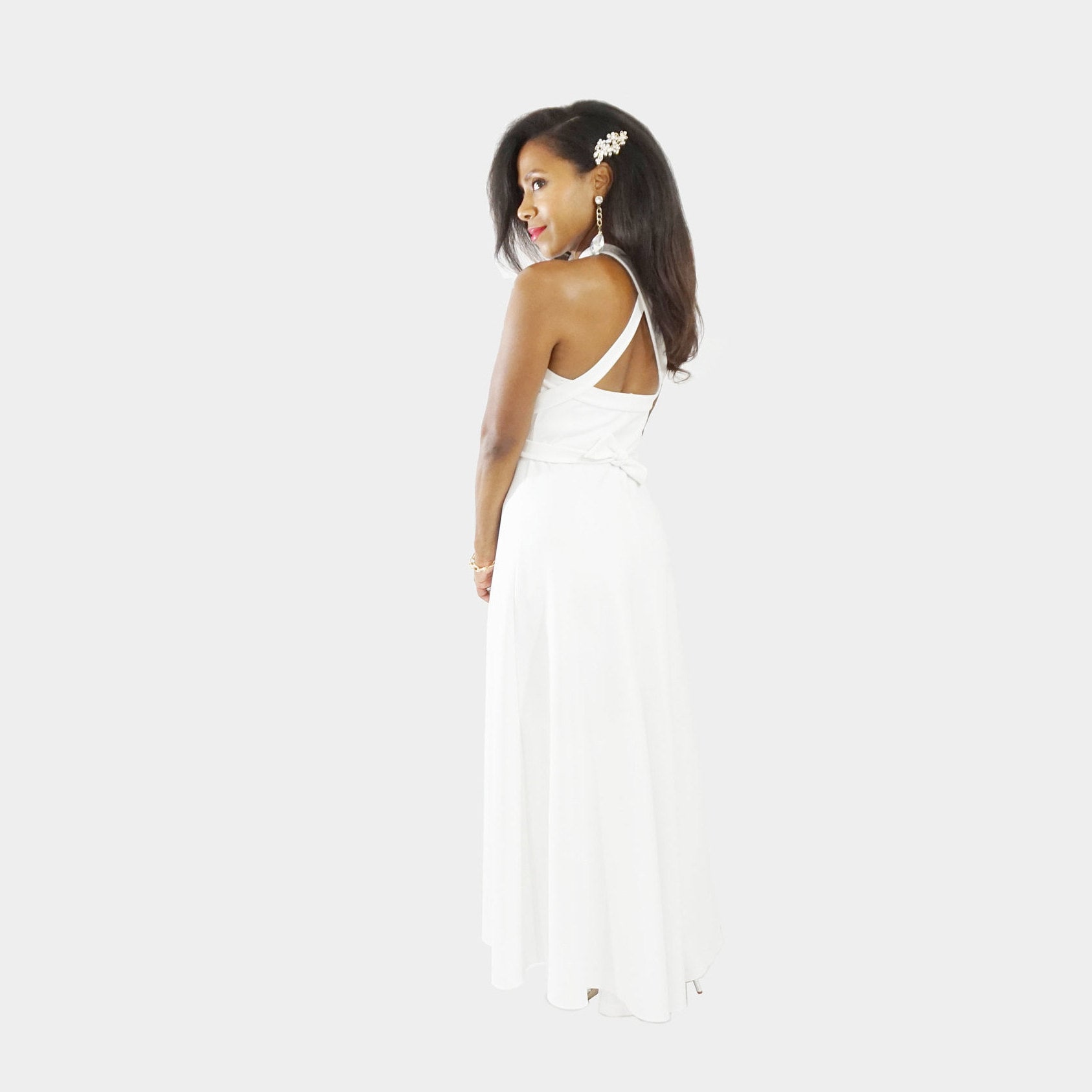 White Halter Dress - Maternity Friendly Maxi Dress - Glamorous Maternity  Gown Criss Cross Straps - Sexy Halter Dress - Baby Shower Dress - Etsy